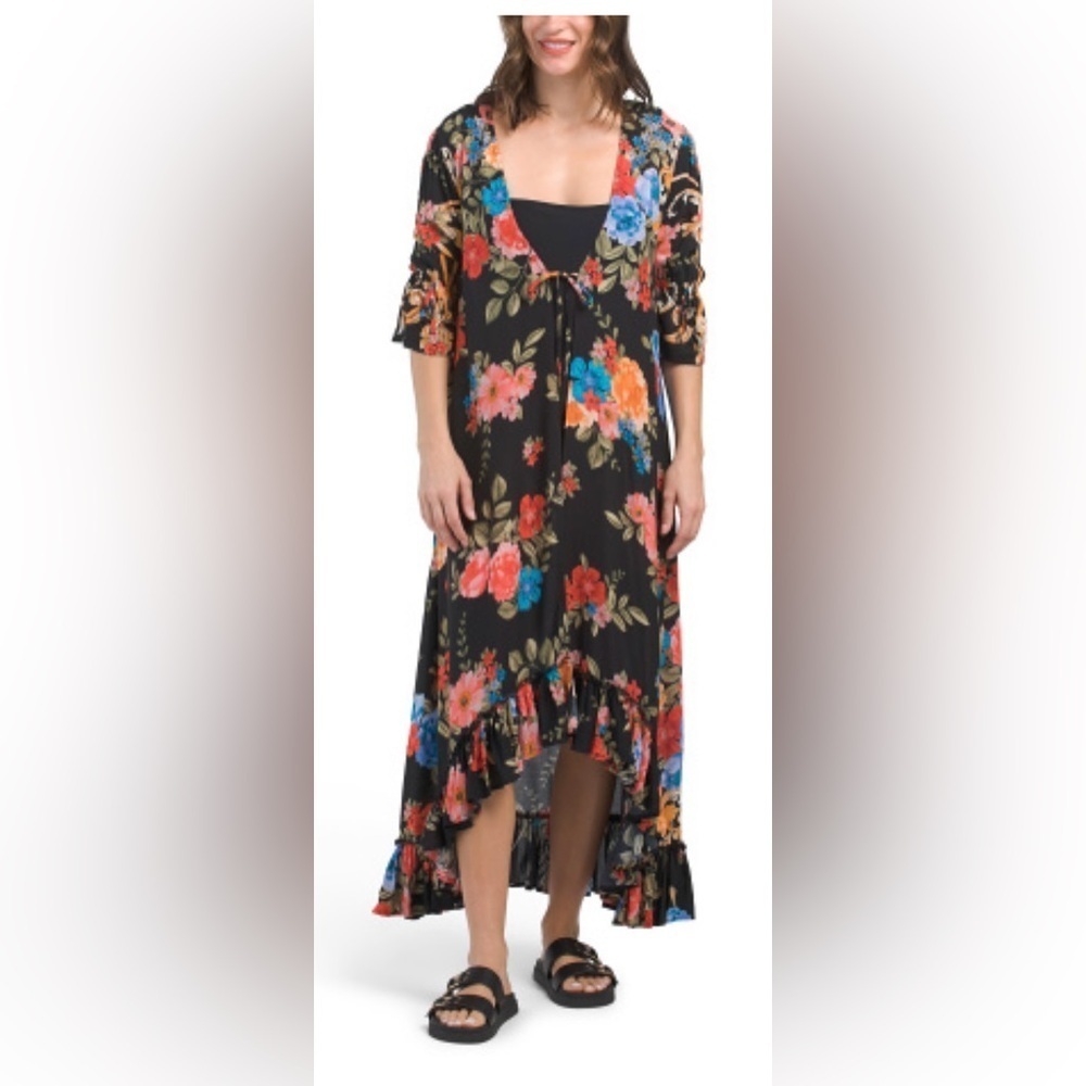 Johnny Was Royal Long Ruffle Kimono Size XS NWT - Picture 3 of 10
